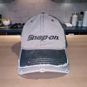 Snap-On Gray Black Tattered Hat Cap Adjustable Hook & Loop Vintage Steel Series